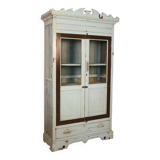 Armoire vitrée art déco en teck birman patine turquoise d’origine