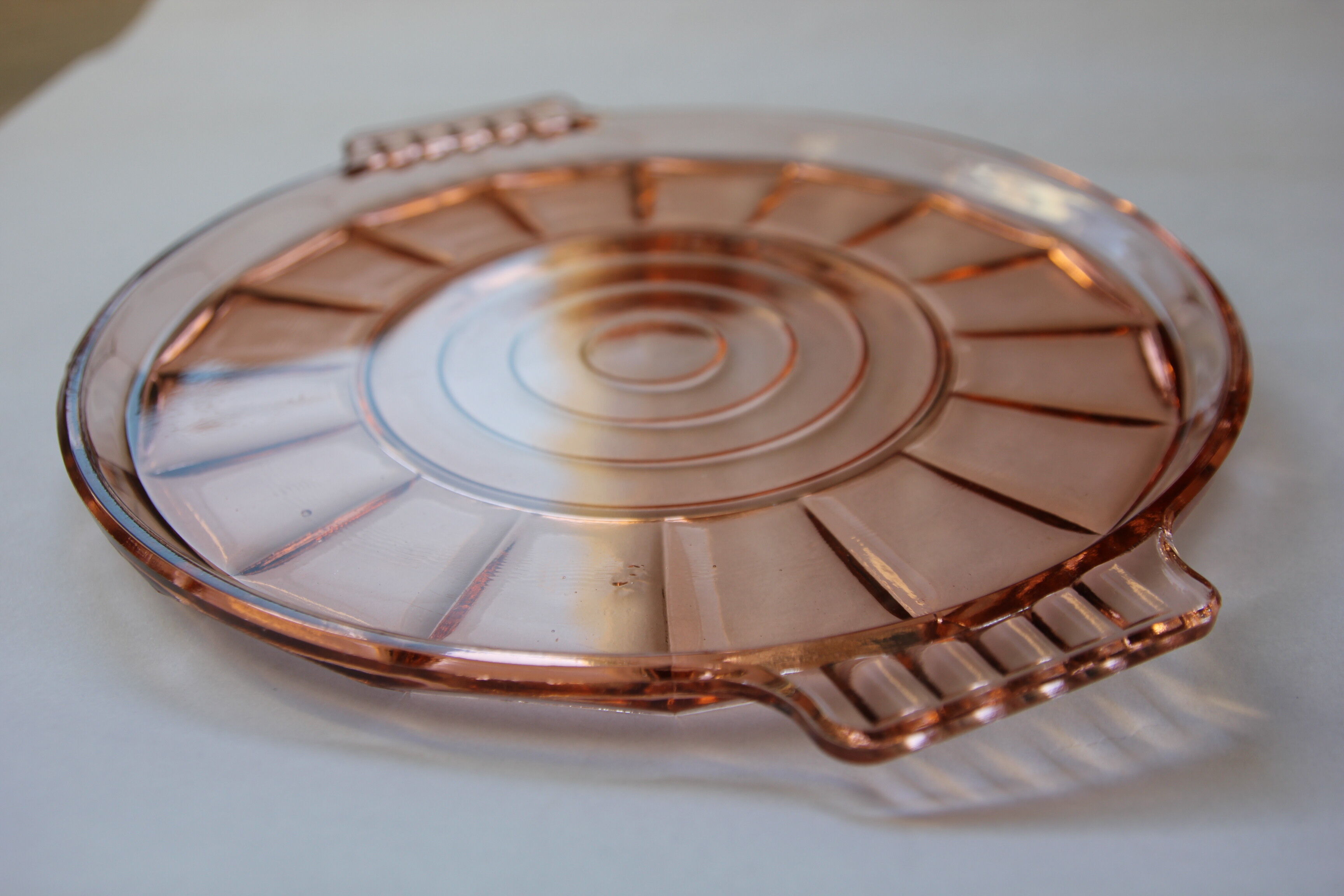 Round pink glass dish