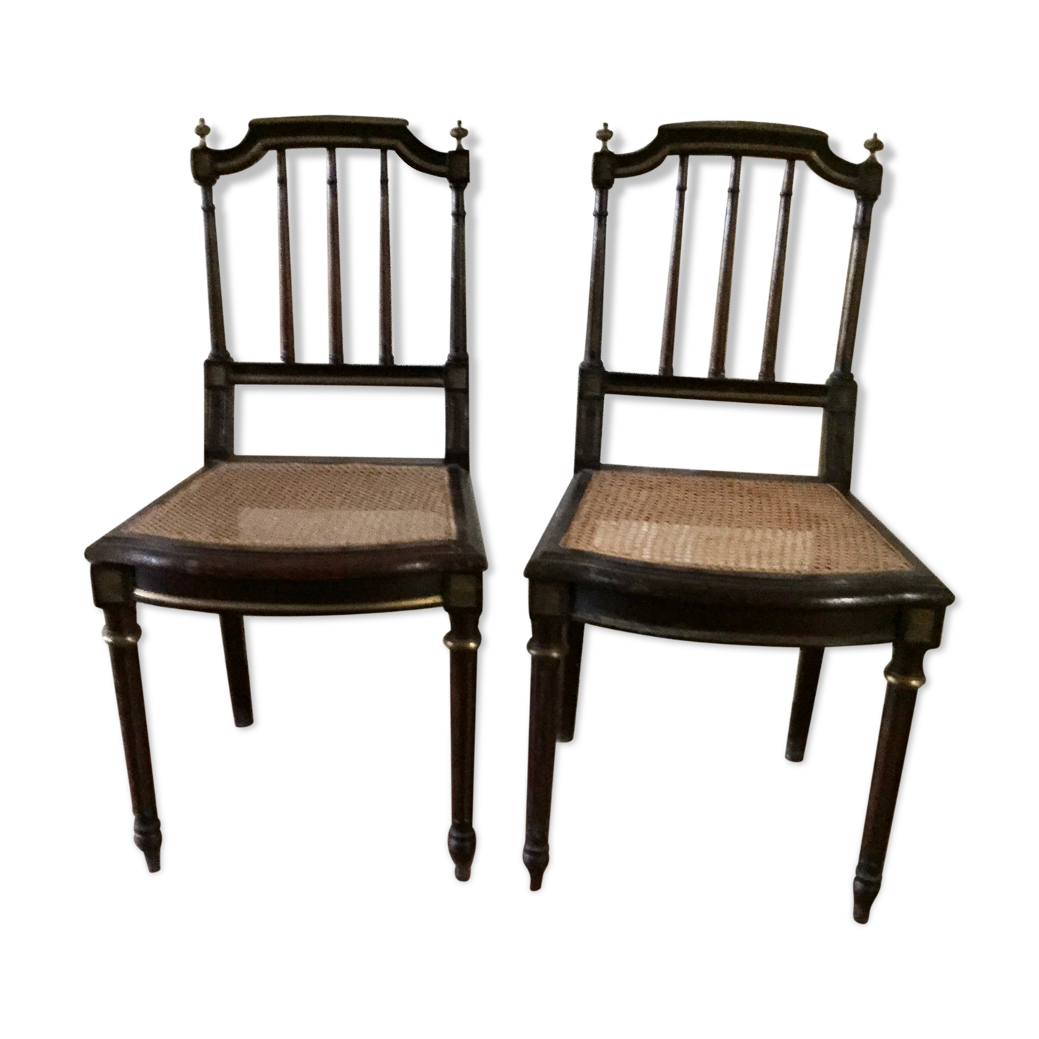 Pair of Napoleon III chairs in mahogany golden brass fillets