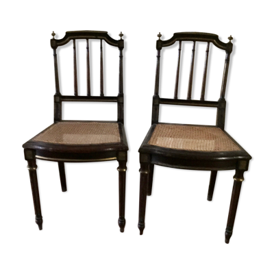 Paire de chaises Napoléon III en acajou filets de laiton doré