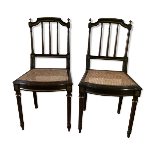 Paire de chaises Napoléon III en acajou filets de laiton doré