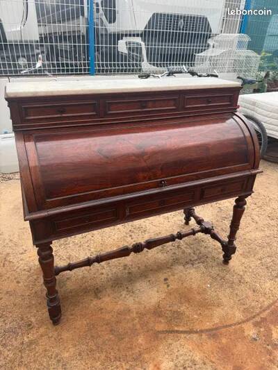 Secretary cylinder Mahogany white marble (Louis XVI style)