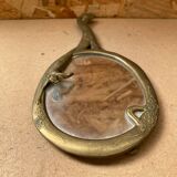 Ancien miroir art nouveau face a main bronze doré décor fleurs vintage