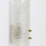 Pair of wall sconces by J.T. Kalmar, brass and textured glass, Austria, 1950s.