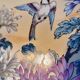 Vintage Japanese decorative plate with chrysanthemum and bird patterns.