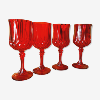 4 Ruby Longchamp glasses by Cristal d'Arques