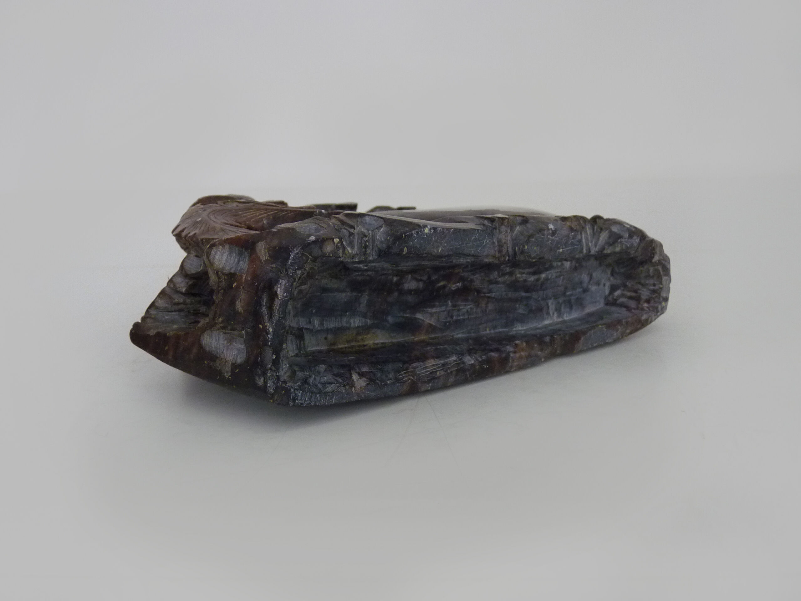 Vintage Chinese carved stone vase with chrysanthemum flowers