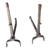 Pair of Twisted Wrought Iron Andirons, 19th Century