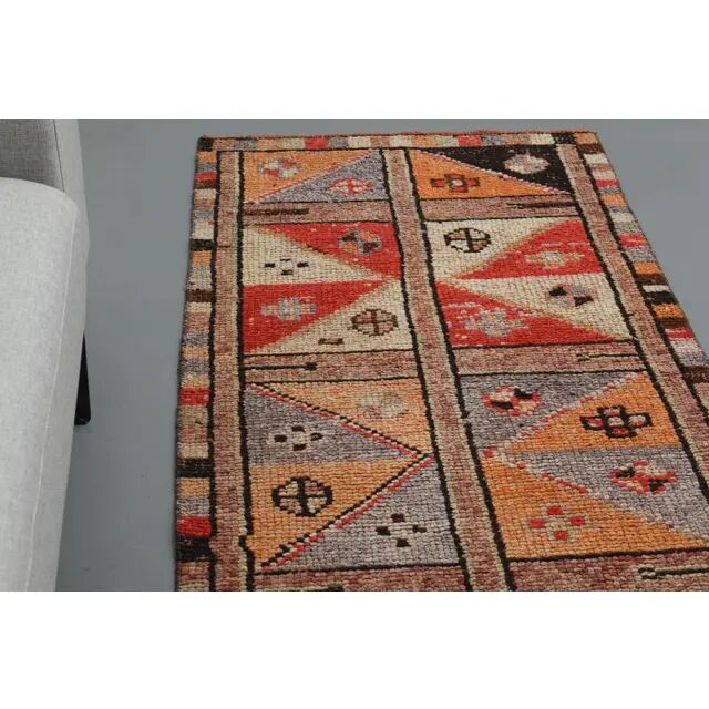 1970s Vintage Turkish Handmade Wool & Cotton Orange Runner Rug 82x340