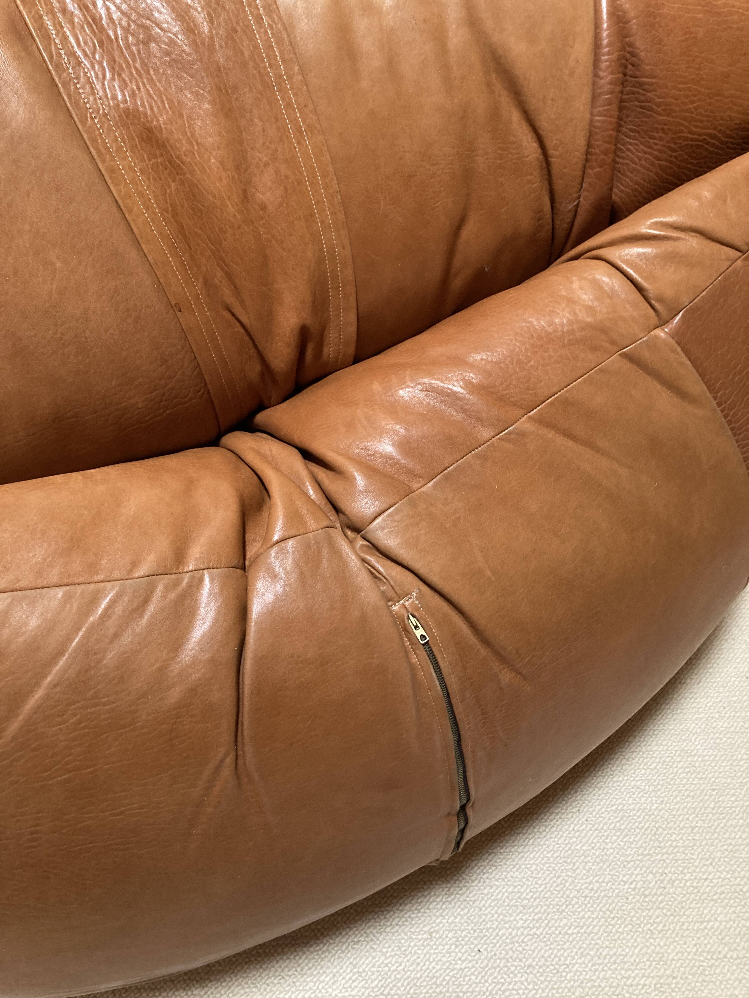 Light leather pouf sofa by Raphael Raffel for Honoré Paris