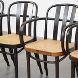 Set of 4 vintage wooden design dining/bistro chairs with woven seats