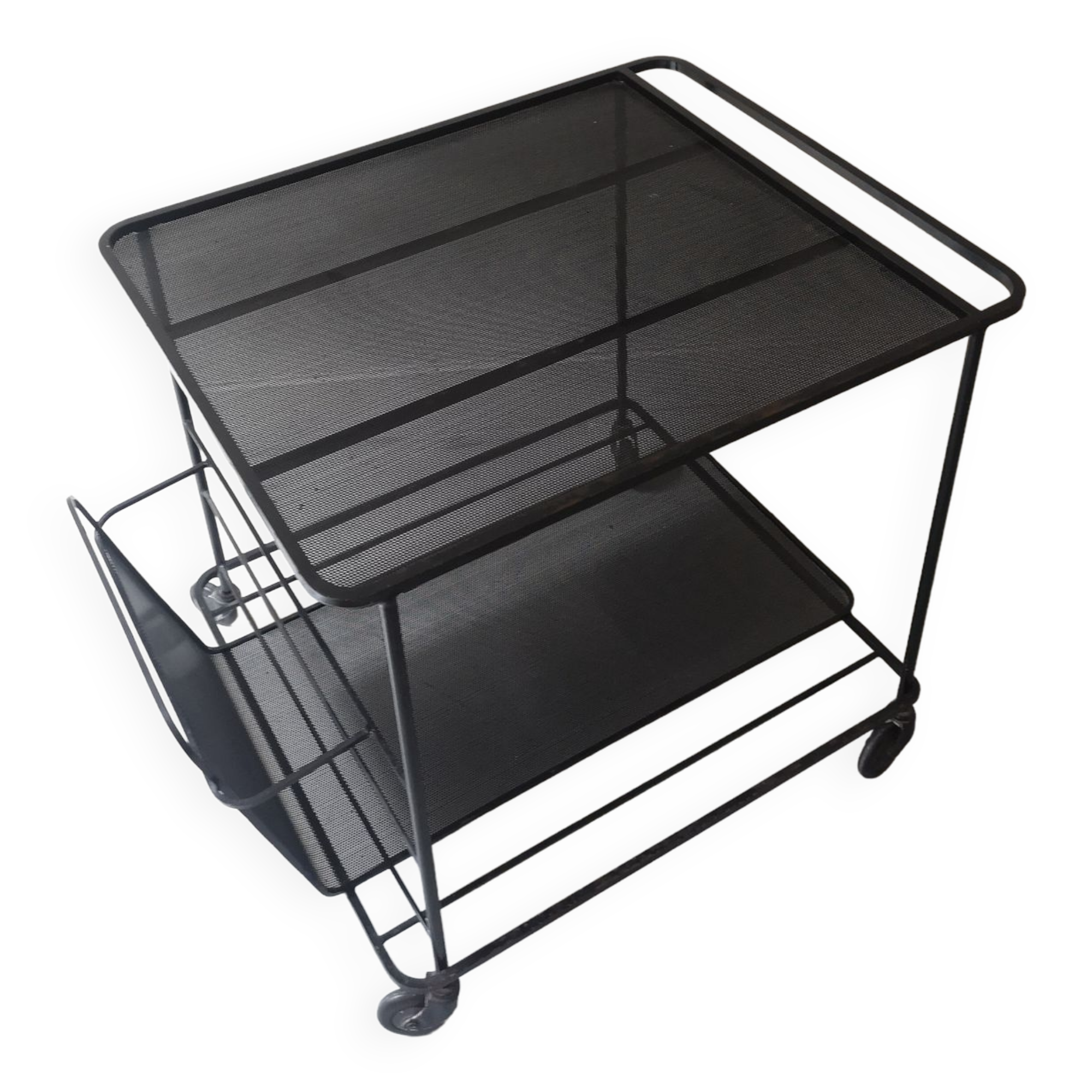 Perforated black metal trolley service, Matégot 1950 design