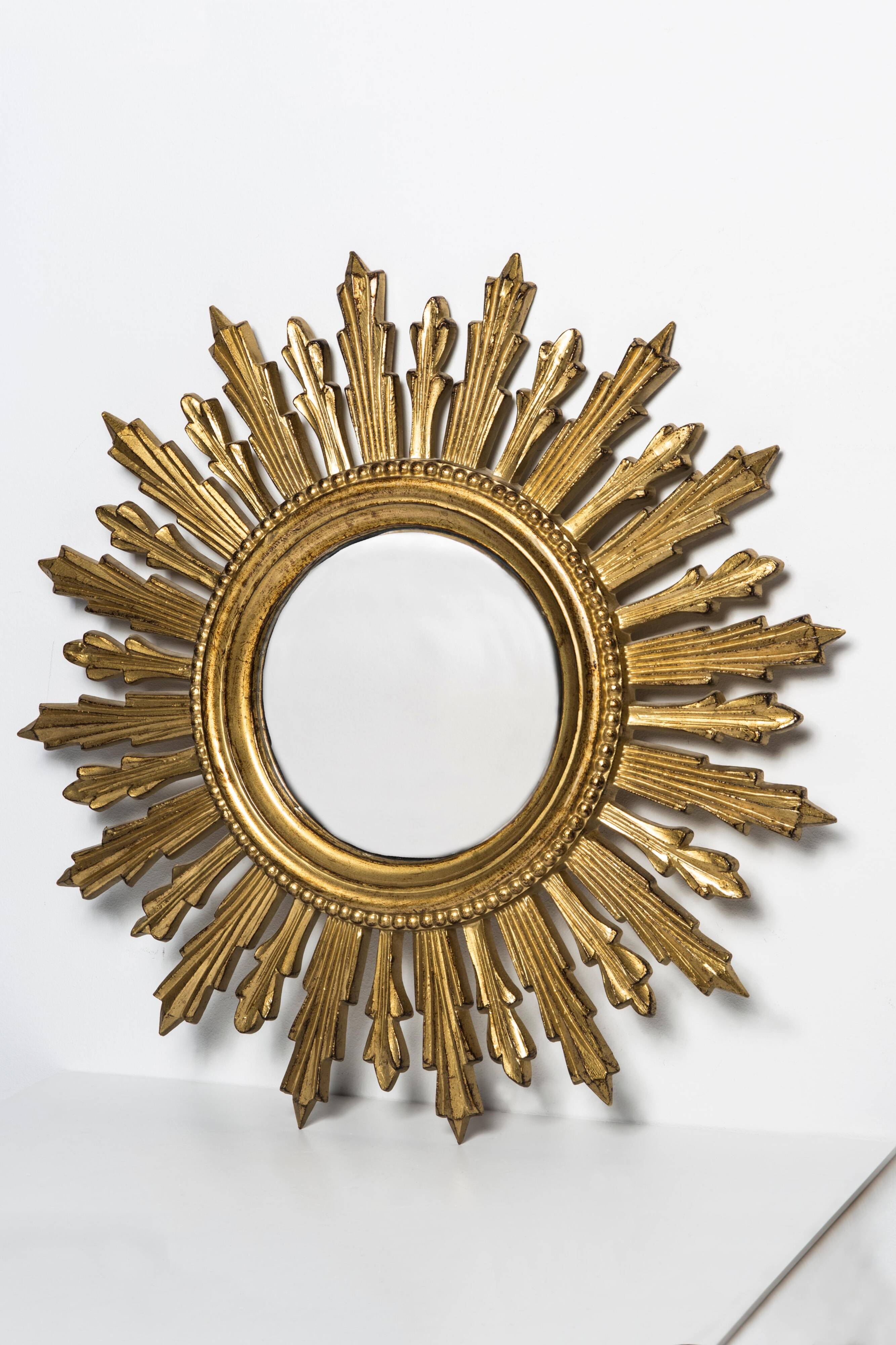 Vintage Italian golden sun mirror, mid-20th century.