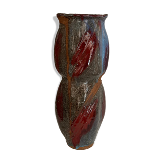 Vase en grés vers 1950 polychrome