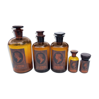 5 Brown Glass Pharmacy Bottles