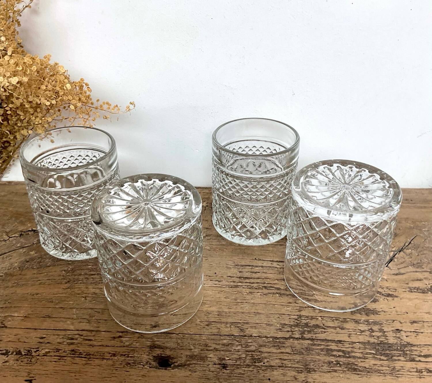 4 vintage whiskey glasses
