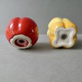 Salt and pepper shakers in barbotine, pepper and tomato shape