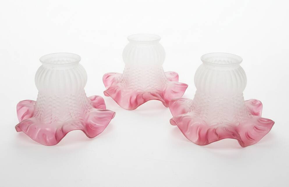 Set of three frosted blown glass tulip lampshades, Art Nouveau