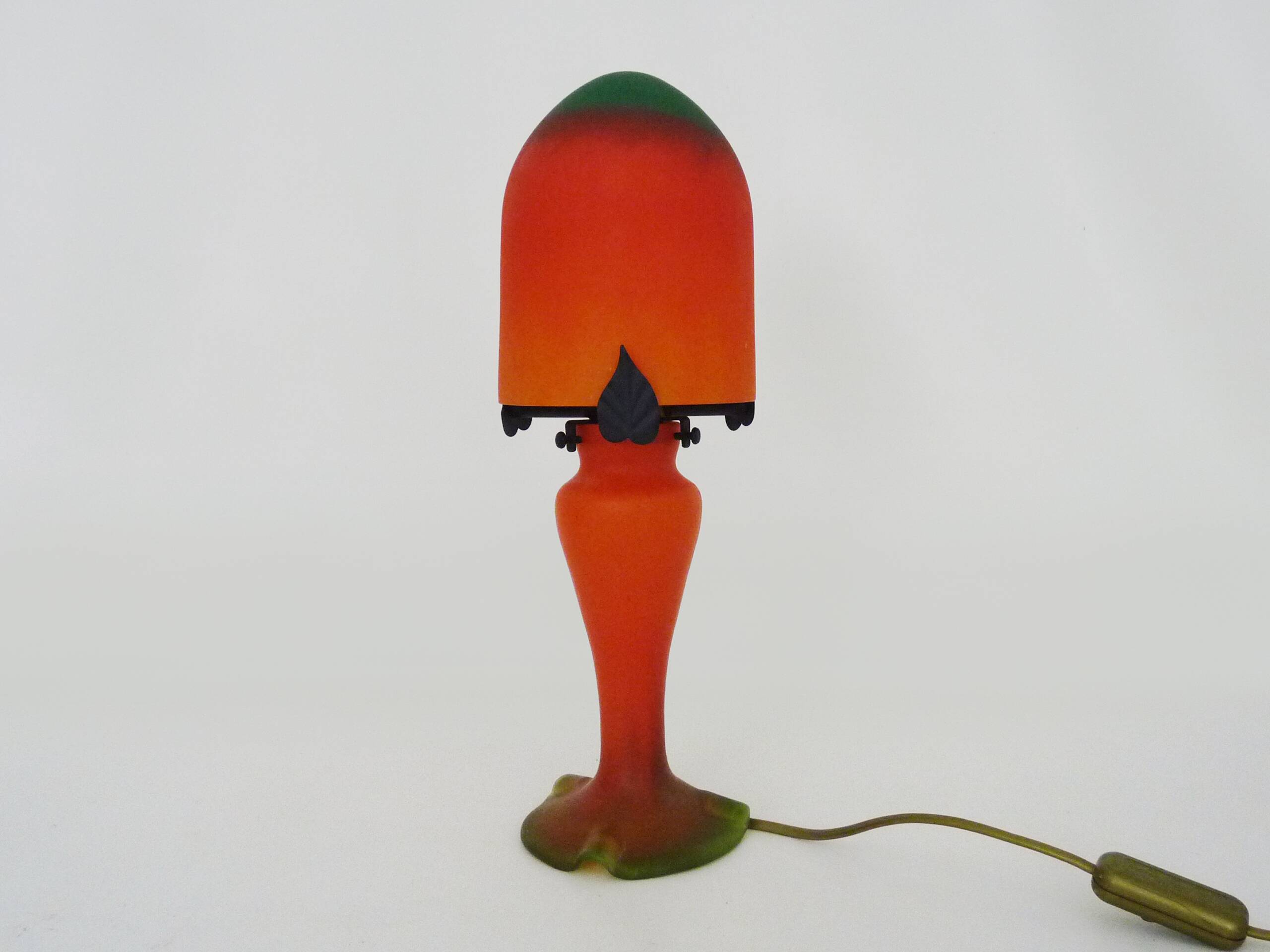 Lampe champignon en pâte de verre marmoréen orange vert. Artistar