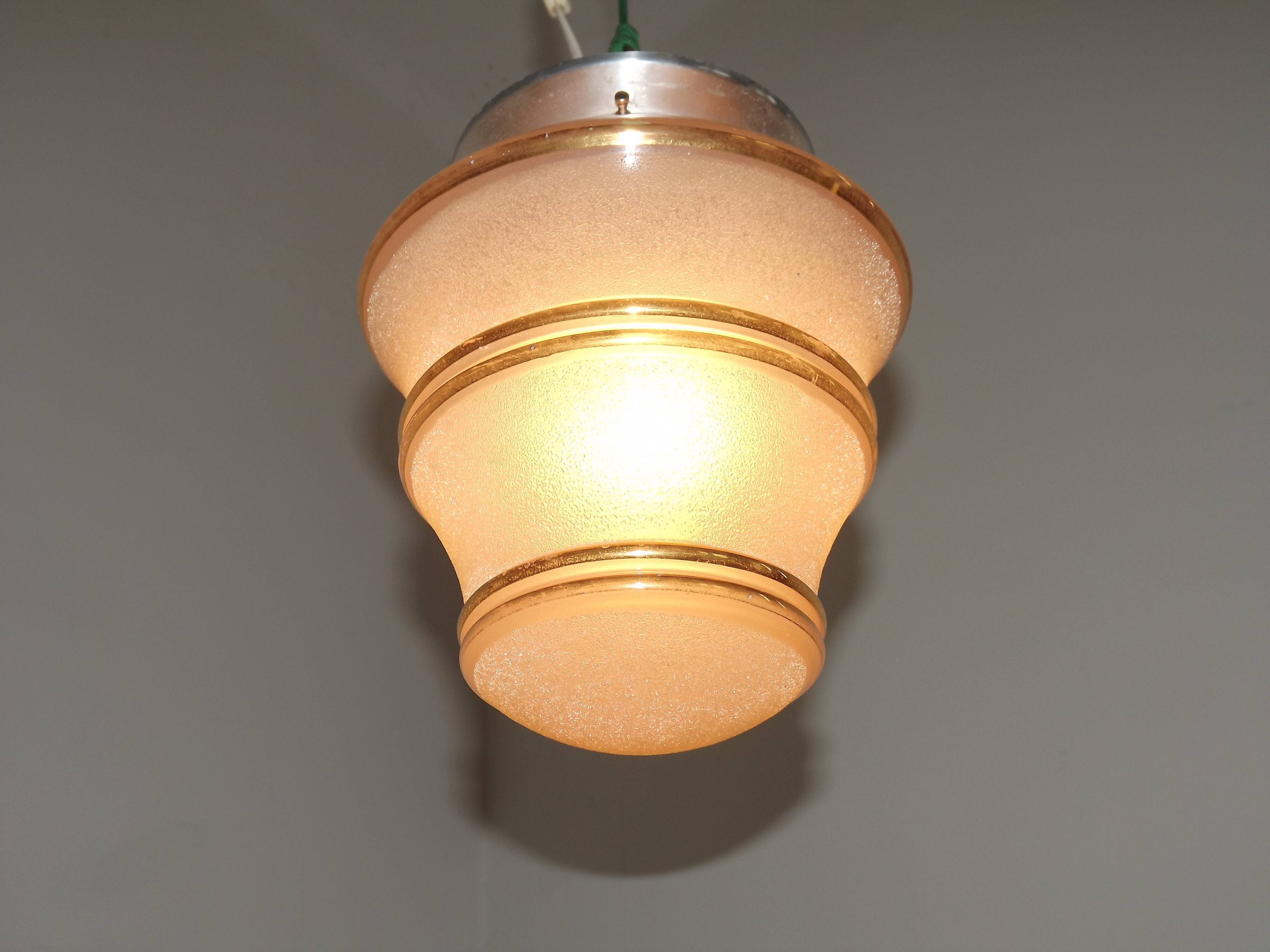 Ceiling light / Art Deco lamp in pink and gold with a glass shade - Silver Fitter