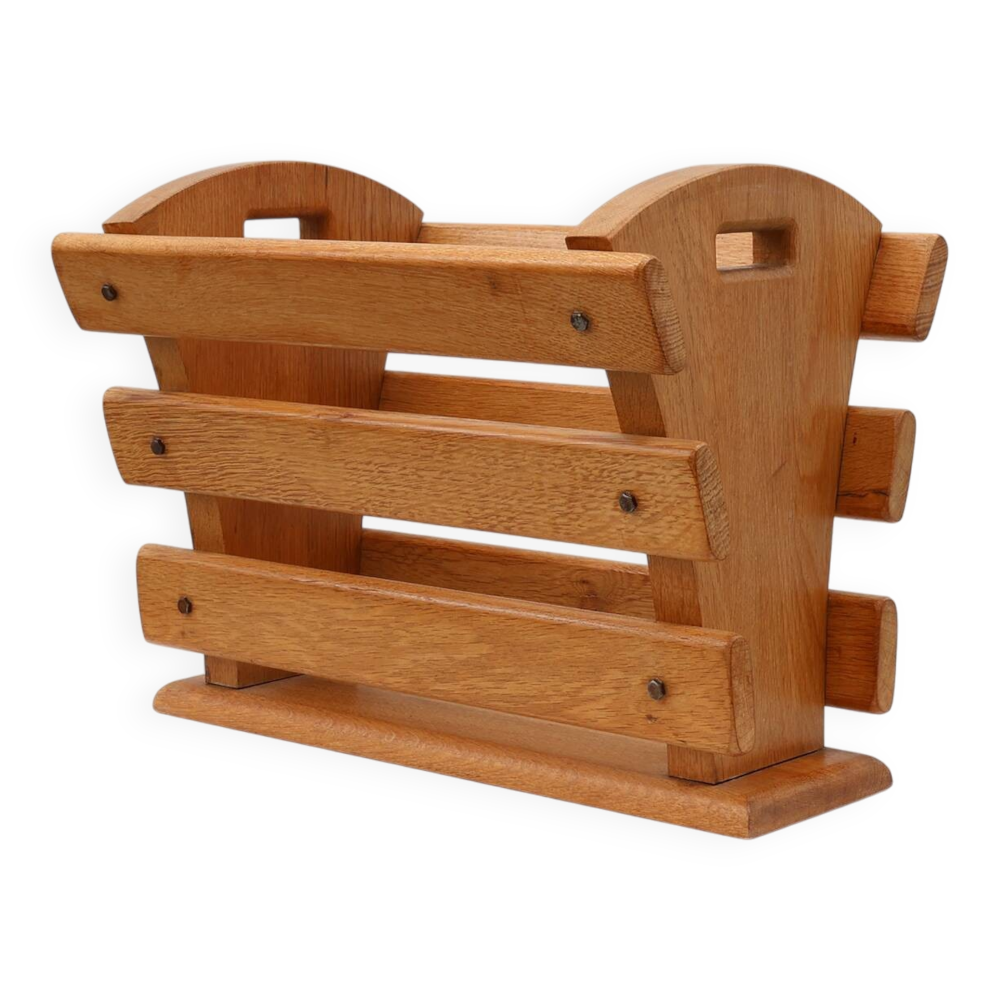 Mid-century Magazine Rack in full oak, France 1960s