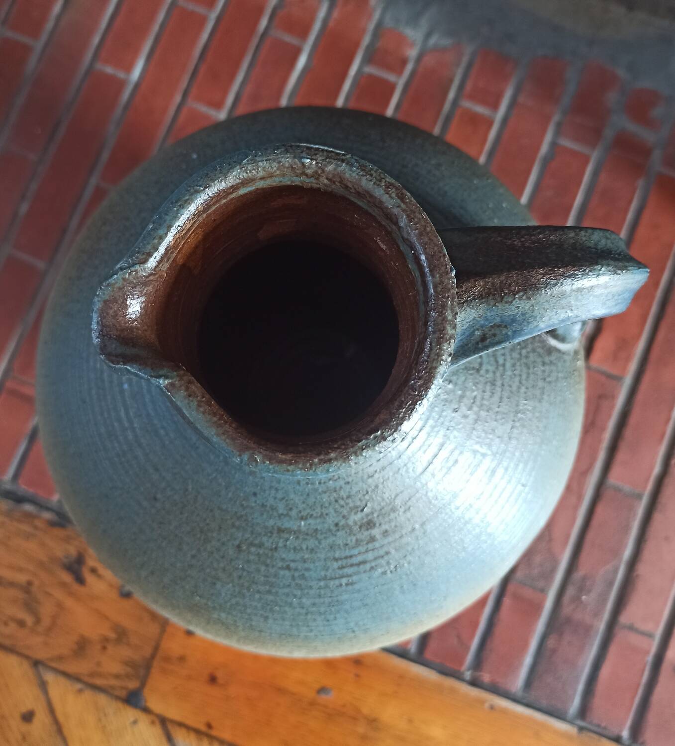 Vintage large pitcher vase in artisanal stoneware.