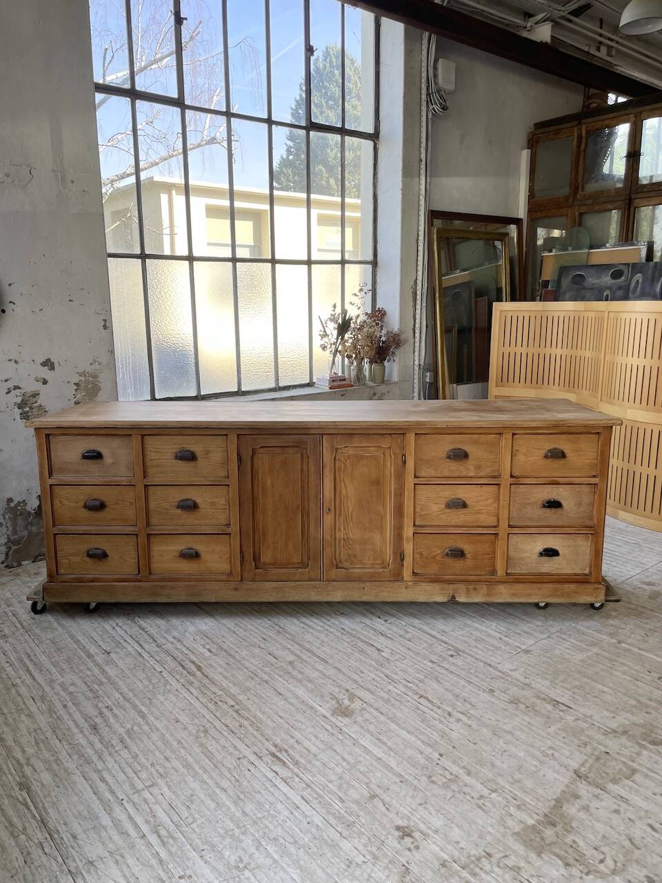 XXL solid oak counter sideboard
