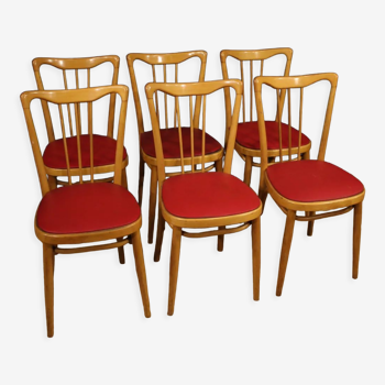 Italian design chairs in exotic wood and faux leather from 60s