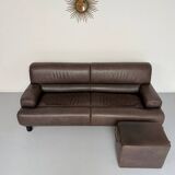 Antique buffalo leather sofa and pouf, de sede n' 18 design, from the 80s