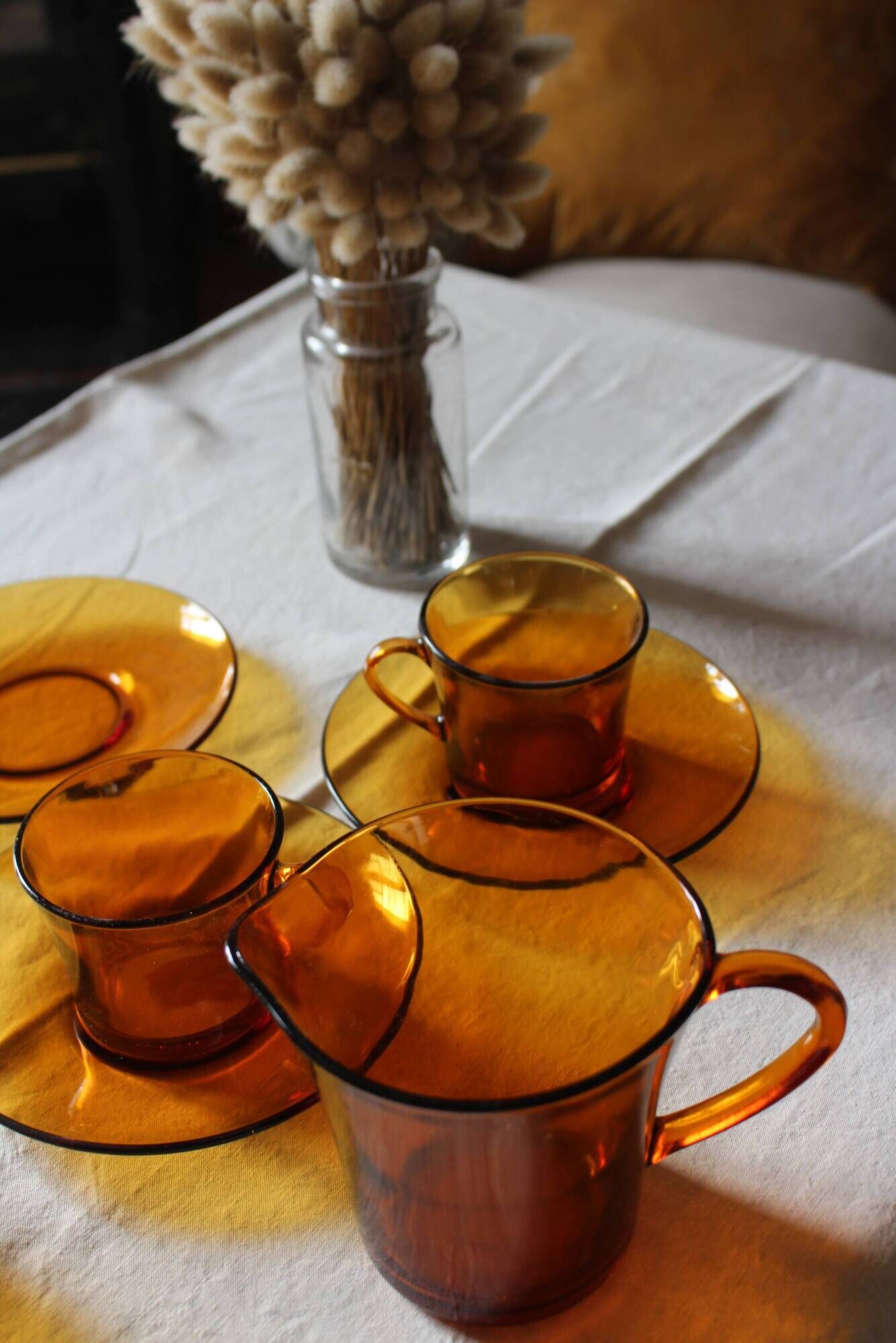 Service Duralex Vintage Orange Soaked Glass 6 cups Tea Sauces Pot