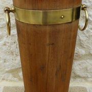 Victorian style barrel umbrella stand, solid oak, curved with 3 bands and gr.