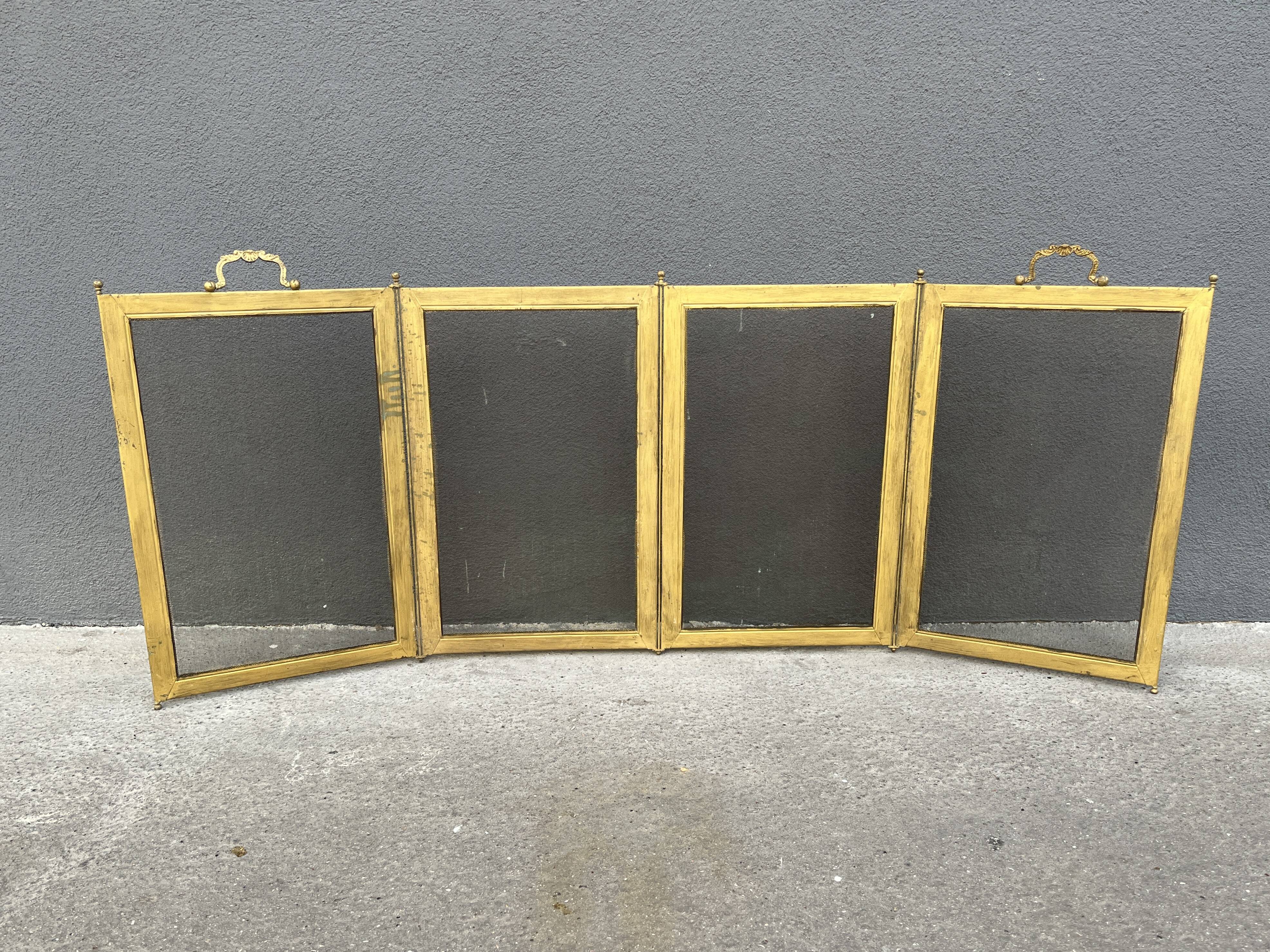 Antique 19th century fireplace screen, Bouhon Frères spark arrester