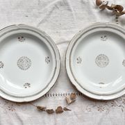 6 Assiettes creuses porcelaine vintage Française motif rosace dorées