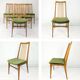 Lot de 6 chaises rembourrées Benze Mid Century avec entretoises en bois vert Design danois vintage des années 70
