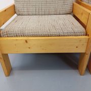 Set of 2 vintage fireside chairs in pine and fabric from the 70s
