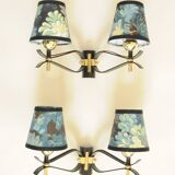Pair of vintage black and gold wall lights - 18th century foliage lampshade