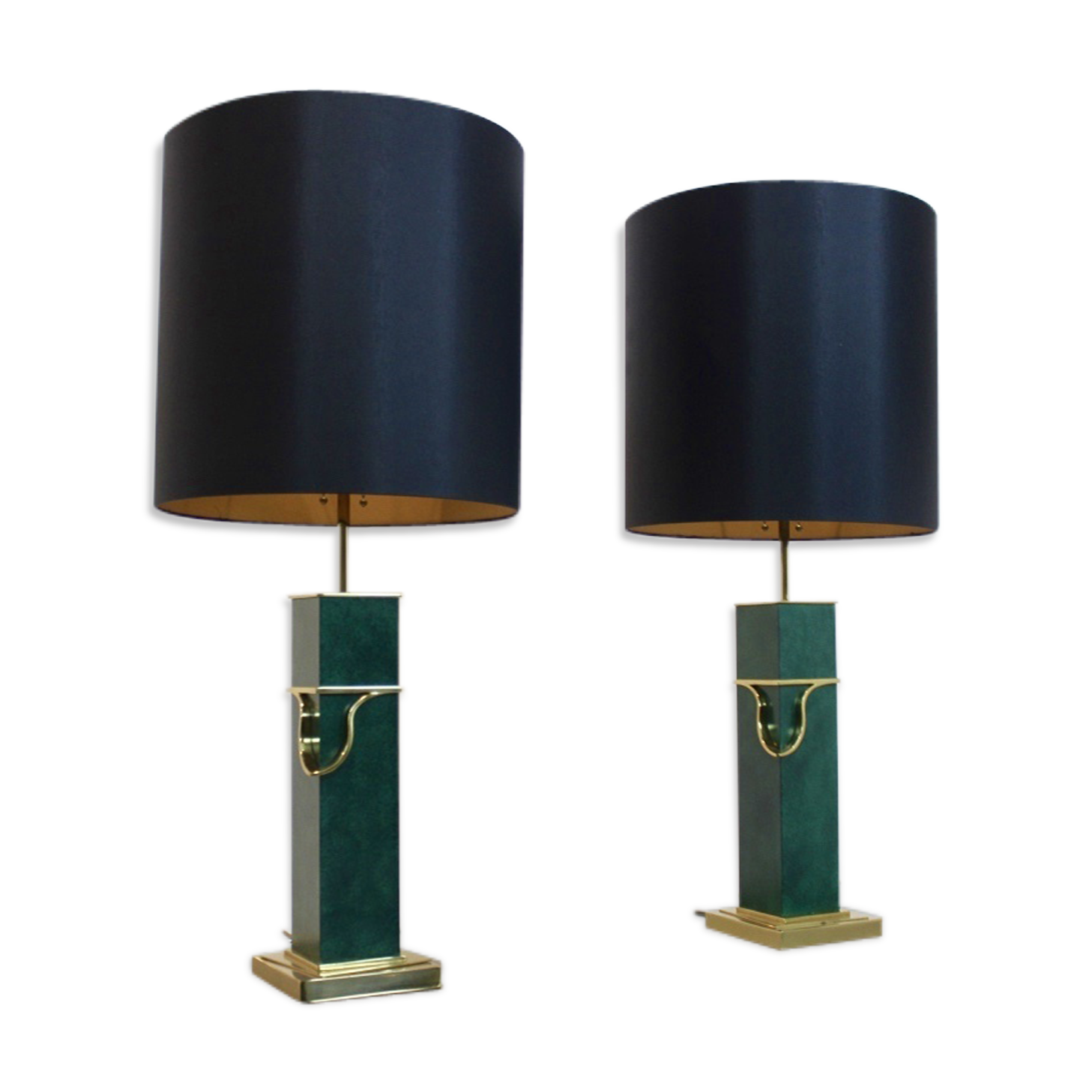 Pair of Green and Brass Mid Century Modern Table Lamps