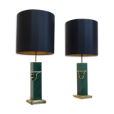 Paire de lampes de table vert  laiton