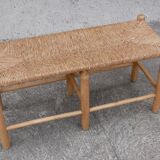Wood and straw vintage bench