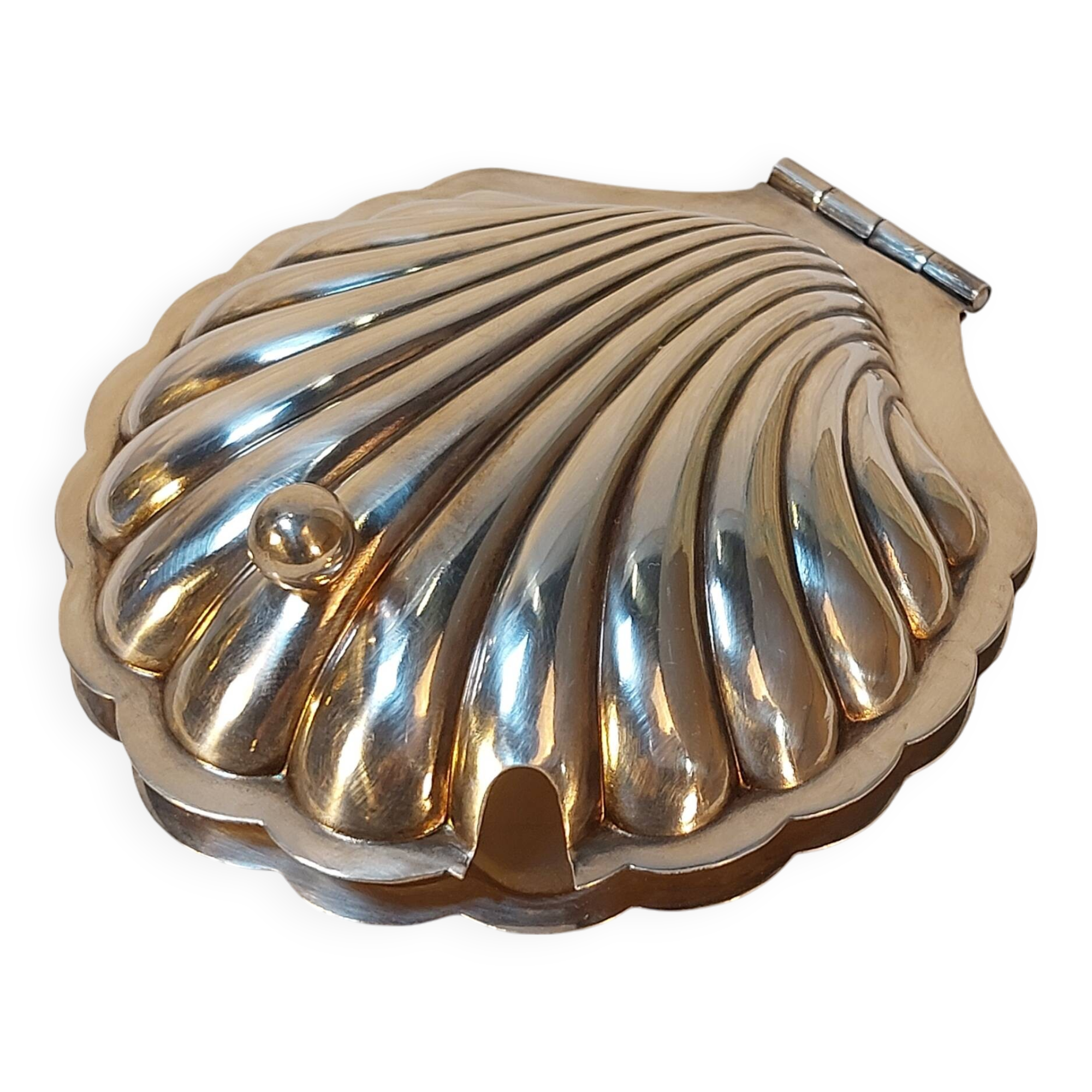 Silver-plated metal shell table butter dish with hallmarks - Art Deco