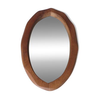 Brutalist mirror in solid oak, hand carved, Belgium 1970