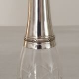 Liquor service crystal carafe glasses silver metal