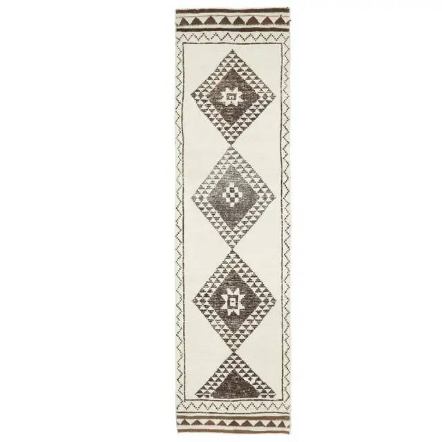Vintage Turkish Oushak Handmade Wool Cotton White Runner Rug 90x345