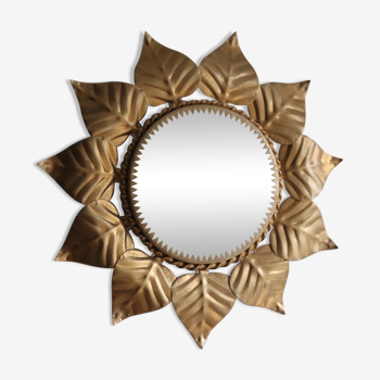 Sun and leaf mirror in gold metal 1950