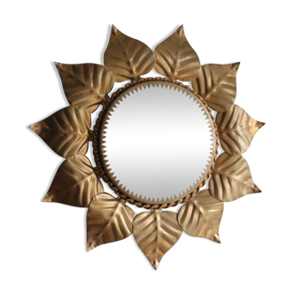 Sun and leaf mirror in gold metal 1950