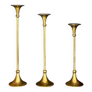Trio de bougeoirs ''Trompettes'' - laiton