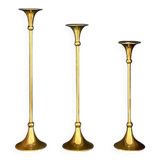 Trio of "Trumpet" brass candlesticks - 1960
