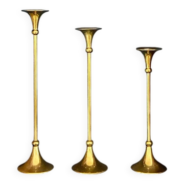 Set of three "Trumpet" candle holders in brass - 1960