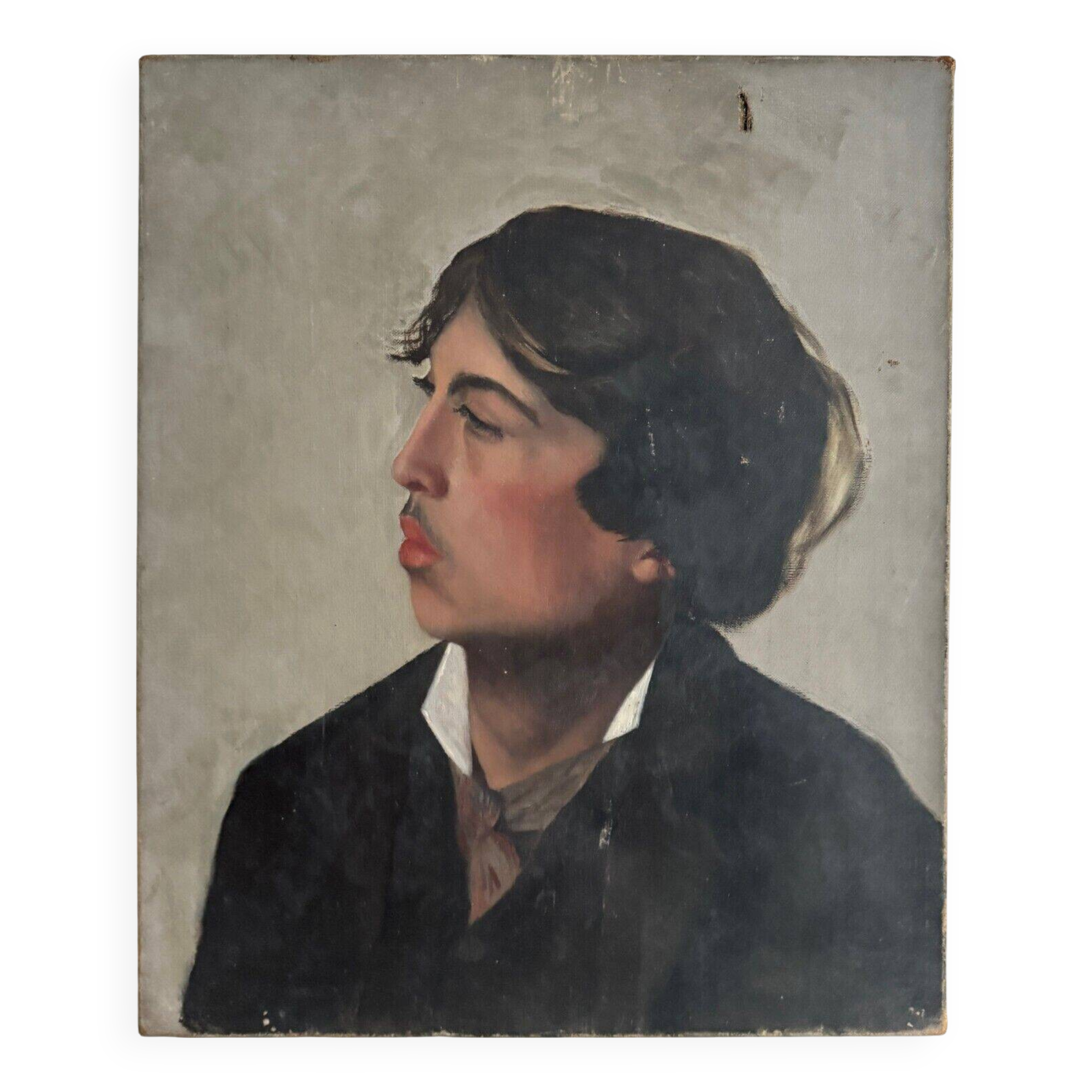 Oil on canvas portrait of a young man in profile, quality, late 19th century