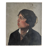 Huile sur toile portrait de jeune homme de qualité de profil fin XIXe